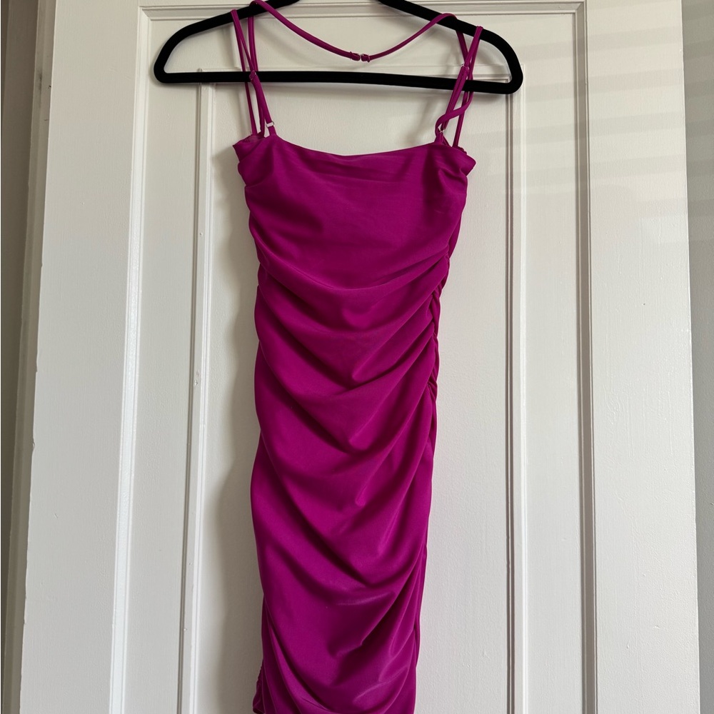 Tiger Mist Fuchsia Ruched Mini Dress - Picture 3 of 5